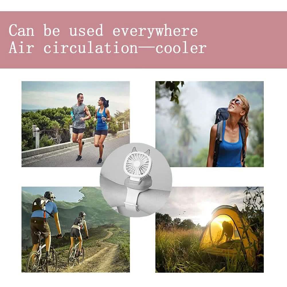 360°Rotation Kids Portable Wrist Strap Mini Watch Hand Held Fan Cat Design