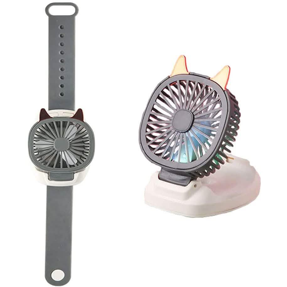 360°Rotation Kids Portable Wrist Strap Mini Watch Hand Held Fan Cat Design