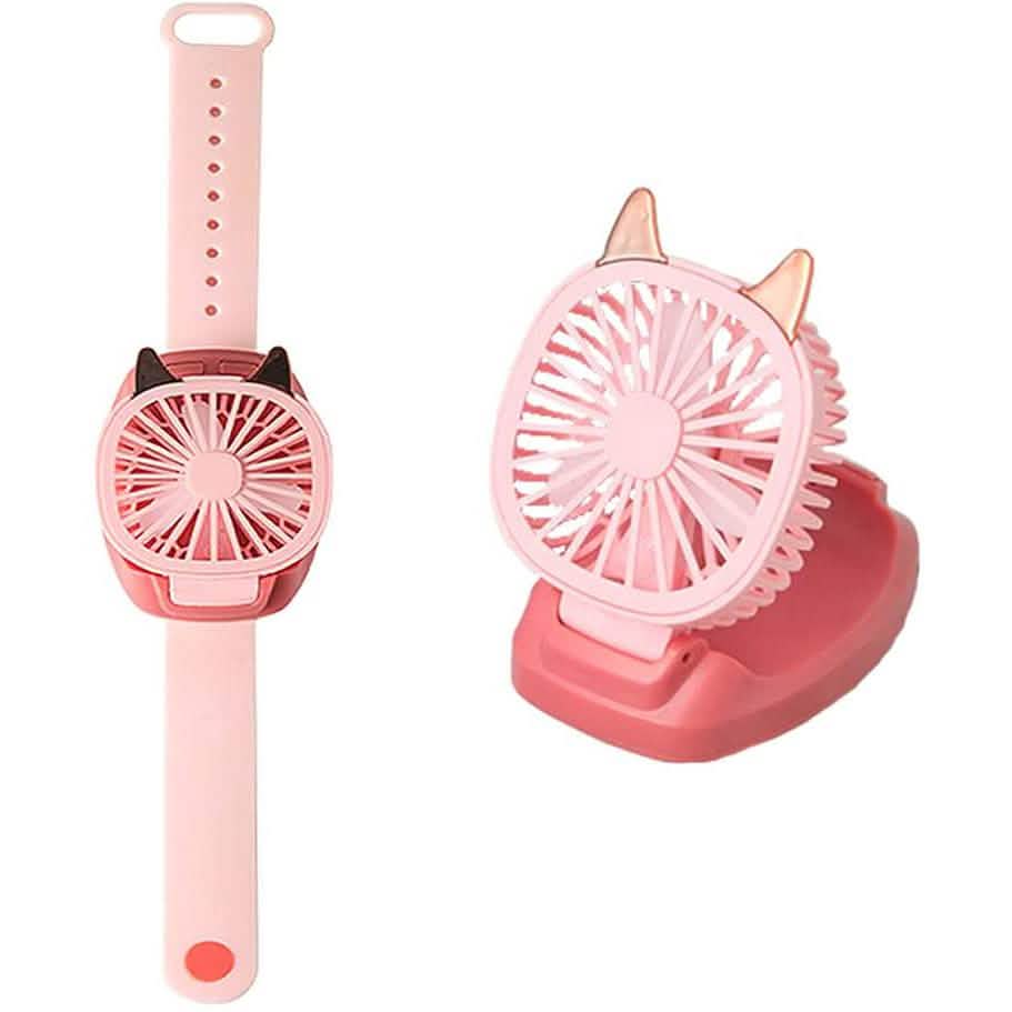 360°Rotation Kids Portable Wrist Strap Mini Watch Hand Held Fan Cat Design