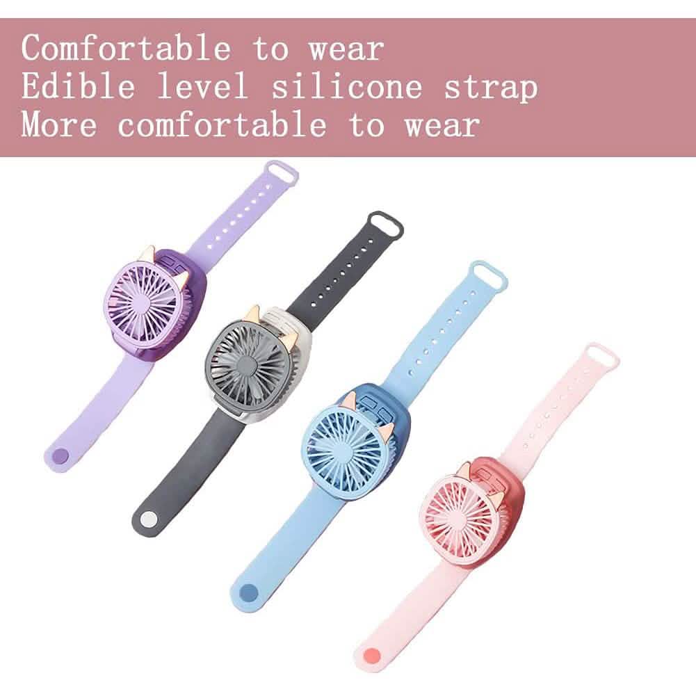 360¬∞Rotation Kids Portable Wrist Strap Mini Watch Hand Held Fan Cat Design