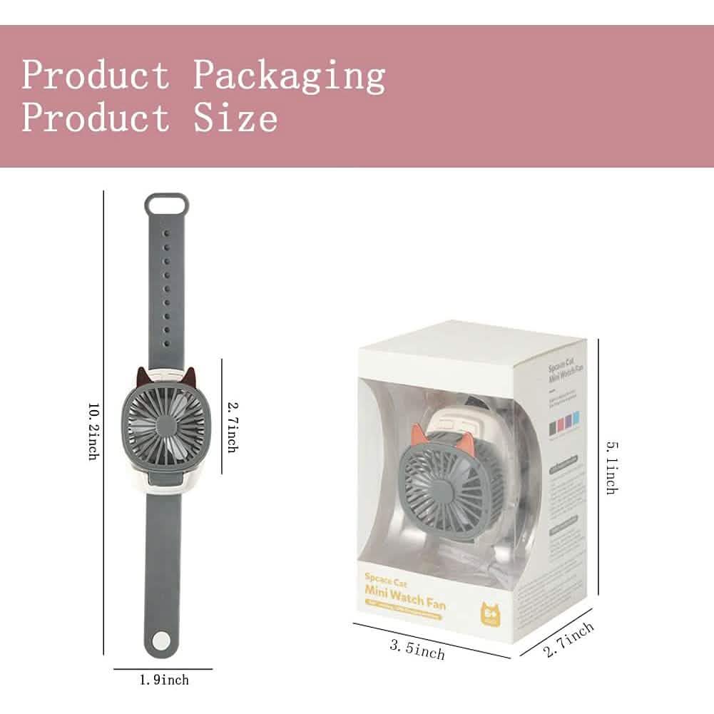 360¬∞Rotation Kids Portable Wrist Strap Mini Watch Hand Held Fan Cat Design